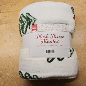 White and Green Plush Throw Blanket